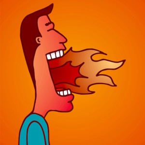 Fire burning on man mouth